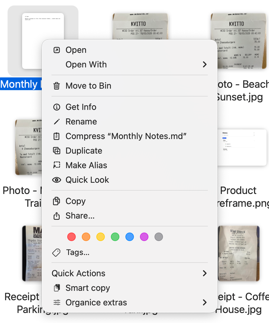 Smart Copy selected from the Finder context menu for a selected document